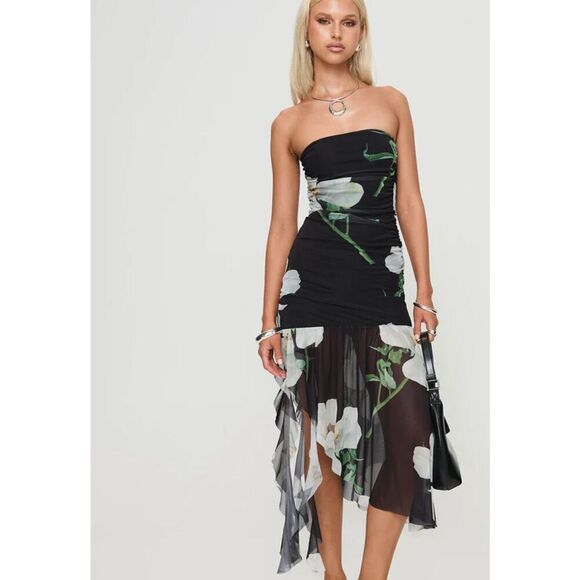 Princess Polly NEKTARIA STRAPLESS MIDI DRESS MULTI Floral Nwot Size 12 - Picture 1 of 9